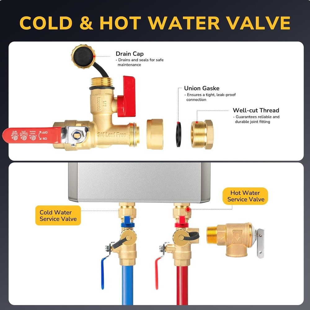 Tankless Water Heater Service Valve Kit, 3/4 Inch IPS Isolator Set with Press...