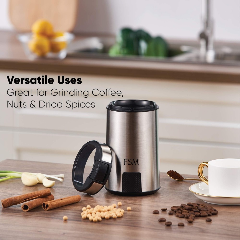 Electric Coffee Grinder and Spice Mill with Safety Lock System – Rustproof St...