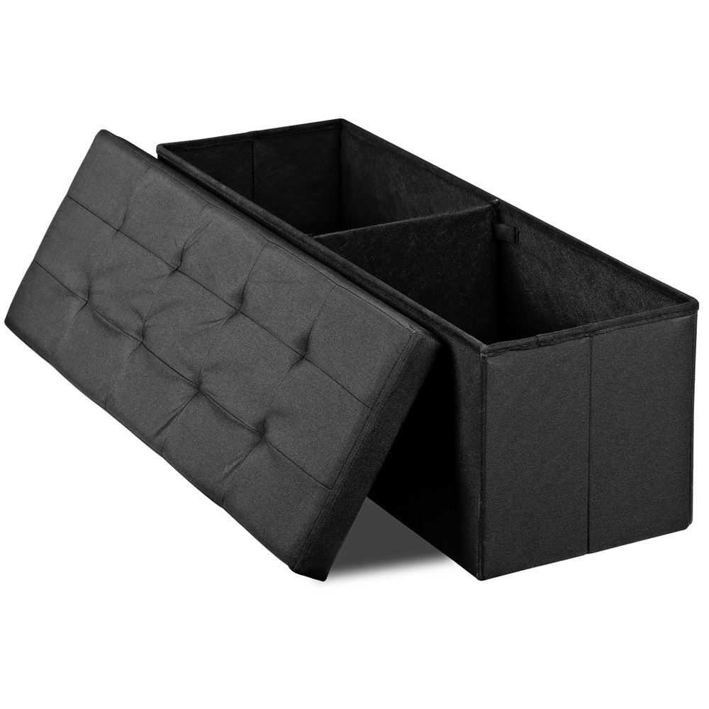 43" Folding Storage Ottoman Bench Footrest Storage Stools Home Decor Black