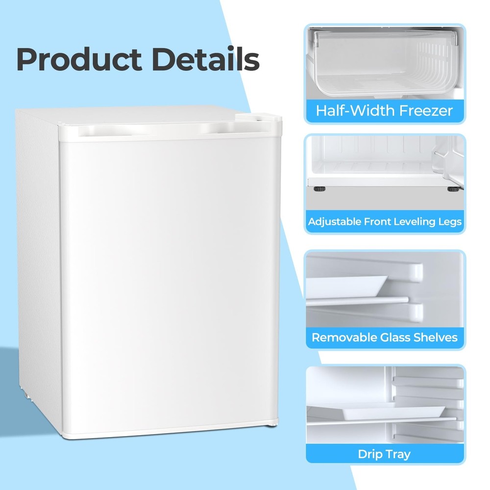 2.56 Cu.Ft. Mini Fridge with Freezer, Small Refrigerators with Adjustable The...