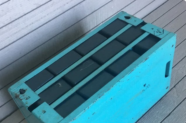 UNIQUE blue metal vintage BOX, Storage Bin with multiple containers, organizer,