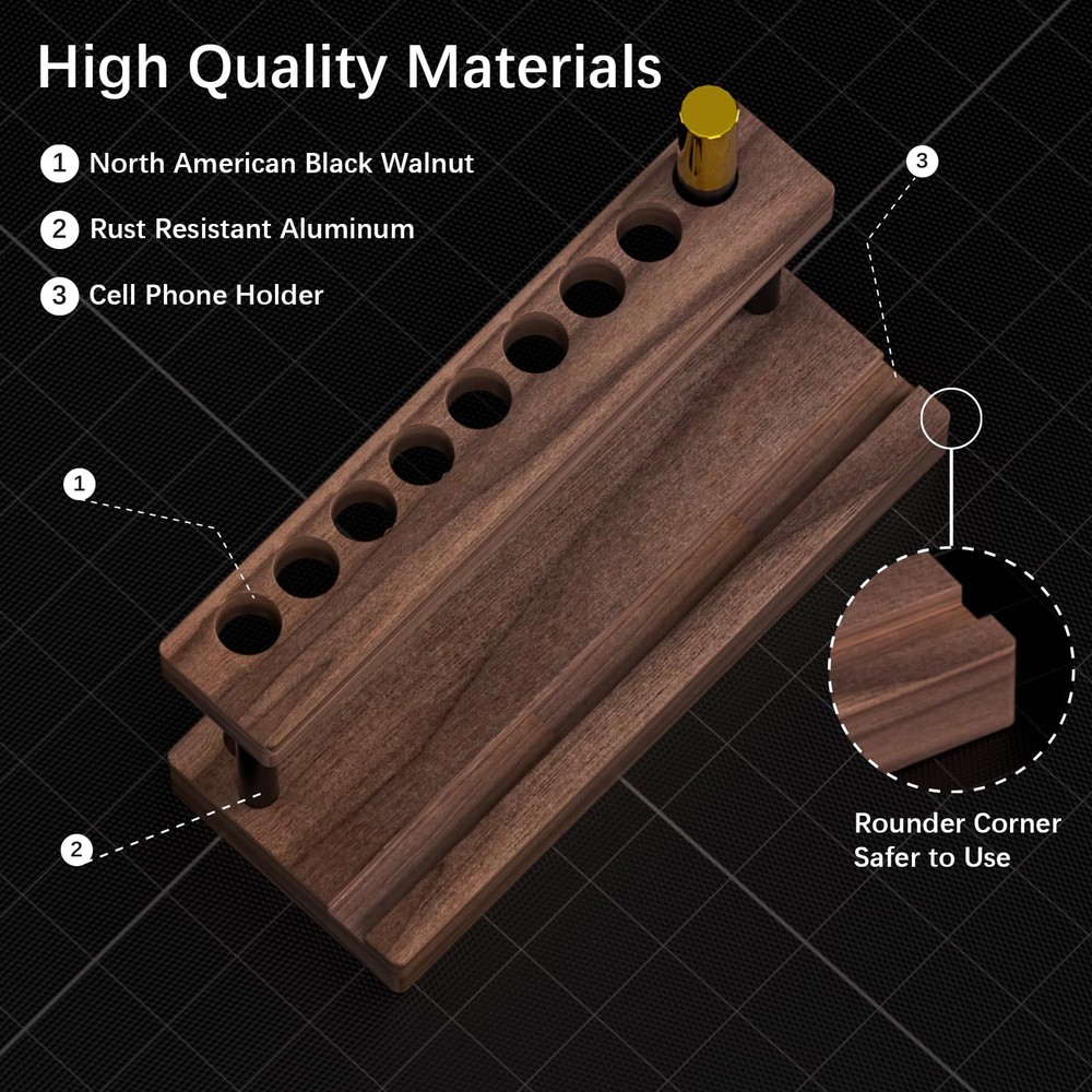 Pencil & Pen Holder for Desk, Solid Walnut Pen Display Stand with 9 Slots and...