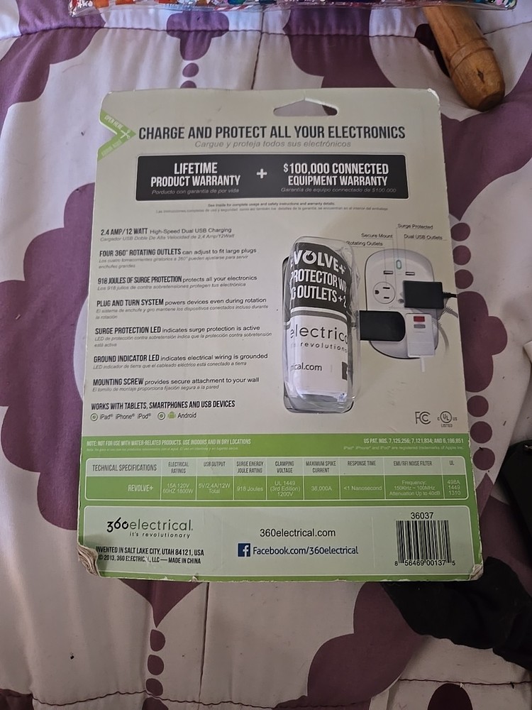 REVOLVE+ SurgeProtector 4 Rotating Outlets 2 USB Ports B62