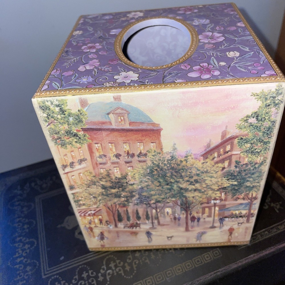 Punch Studio Tissue Box Cover Paris ~ 5" Square Eiffel Tower Lavender
