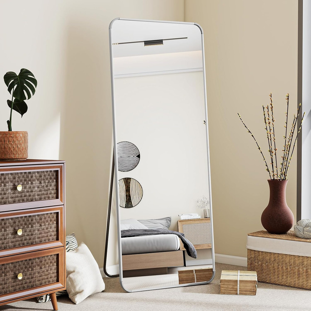 Stylish Silver Full Length Mirror - 56"x21" Floor or Wall Mounted Design
