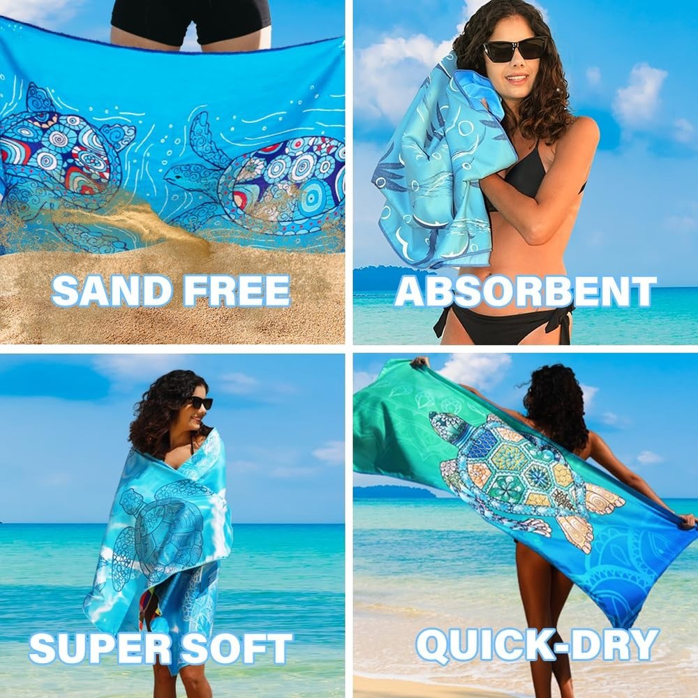 4 Pack Microfiber Thin Lightweight Beach Towel Sand Free Quick Dry Absorbent ...