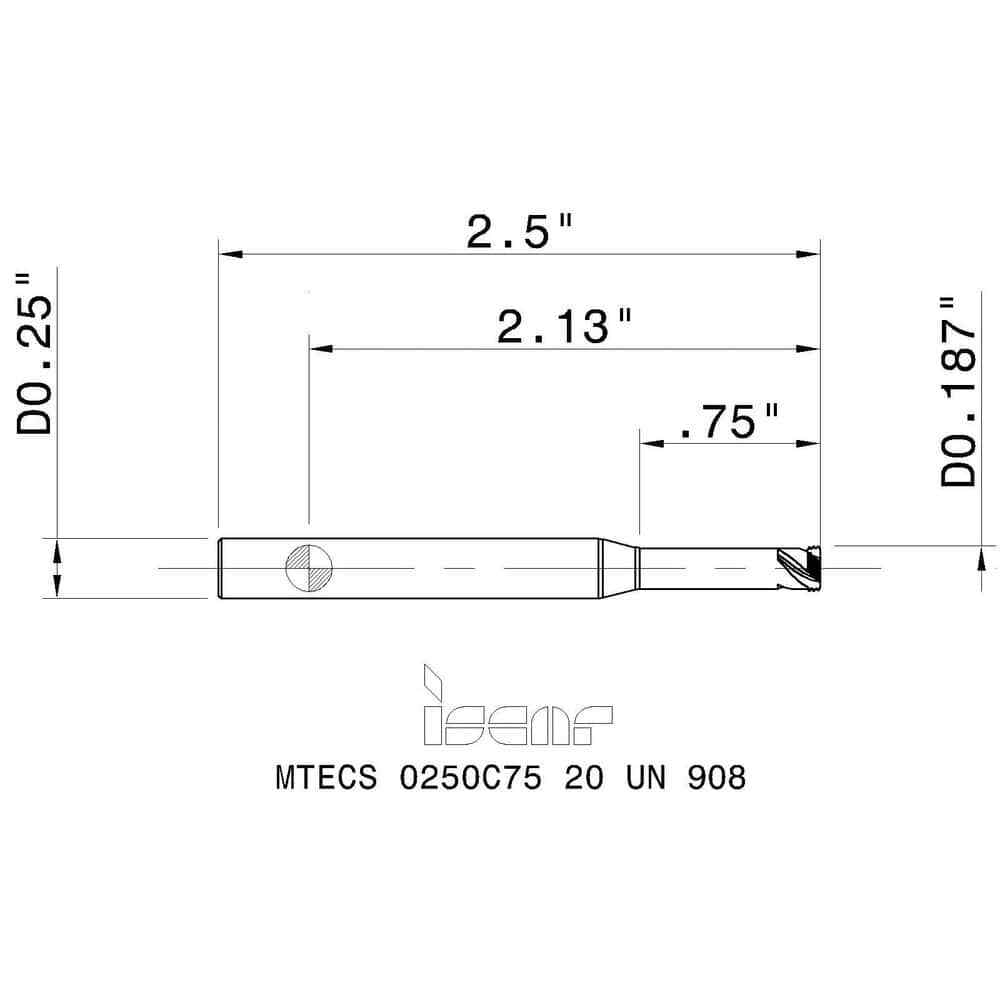 Iscar 1/4-20 Internal/External 3-Flute Solid Carbide Helical Flute Thread Mil...