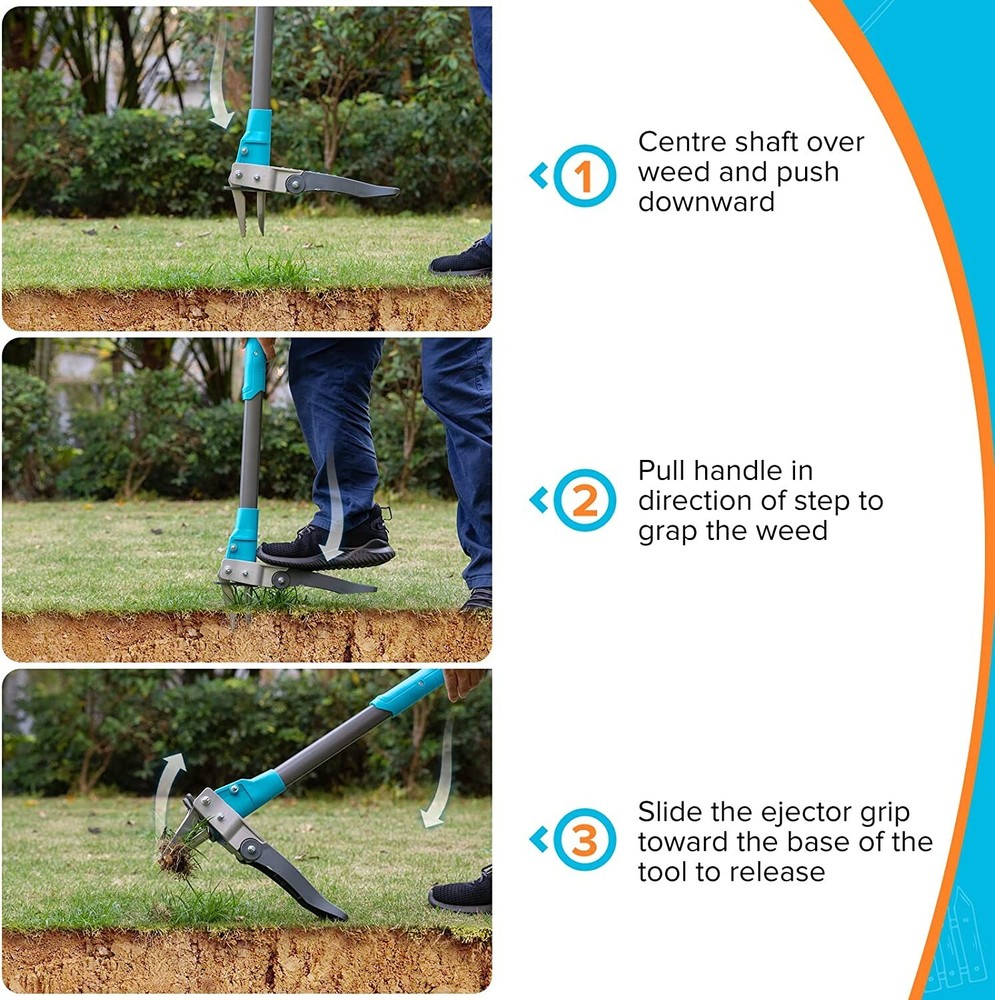 Weed Puller Tool 40in-Long Standing Weeder, Garden Weeding Tools with 3-Claws