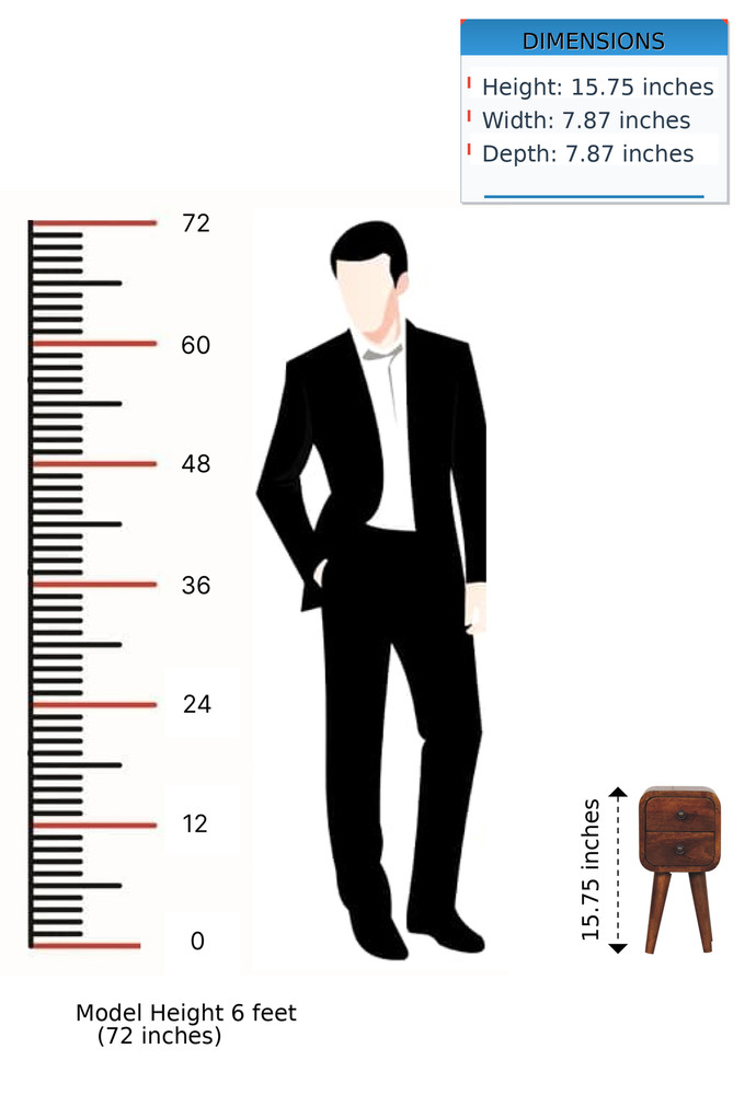 Solid Wood Extra Mini Curved Chestnut Nightstand, Solid mango wood