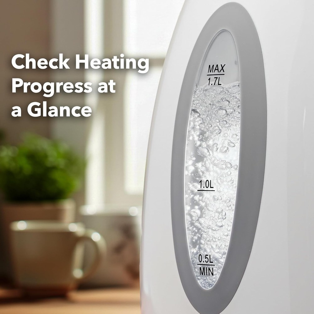 Fast Boiling 1.7L Electric Kettle with Auto Shut-Off & Removable Filter | White