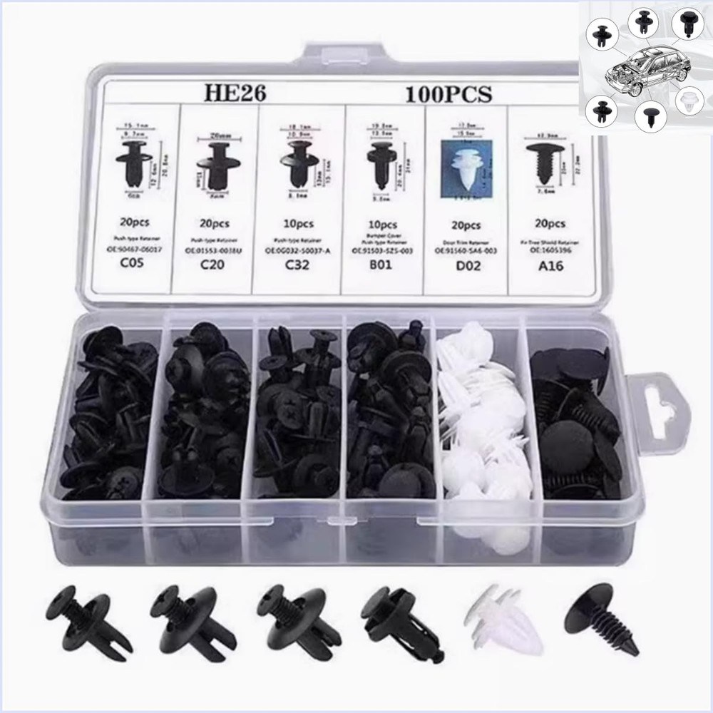 100 Pcs Bumper Clips Plastic Rivets Auto Push Pin Fasteners