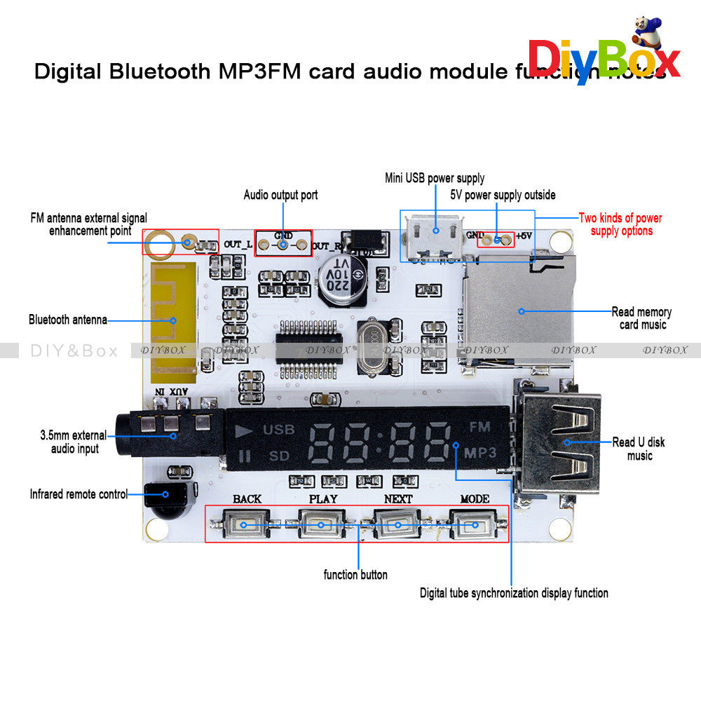 Bluetooth MP3 Sound Decoder Infrared Remote Control Board Car FM TF MicroSD Card
