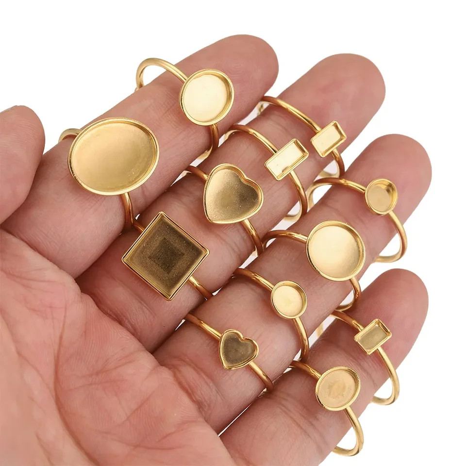 Adjustable Ring Setting Blanks 10pcs Stainless Steel Cabochon Base for DIY