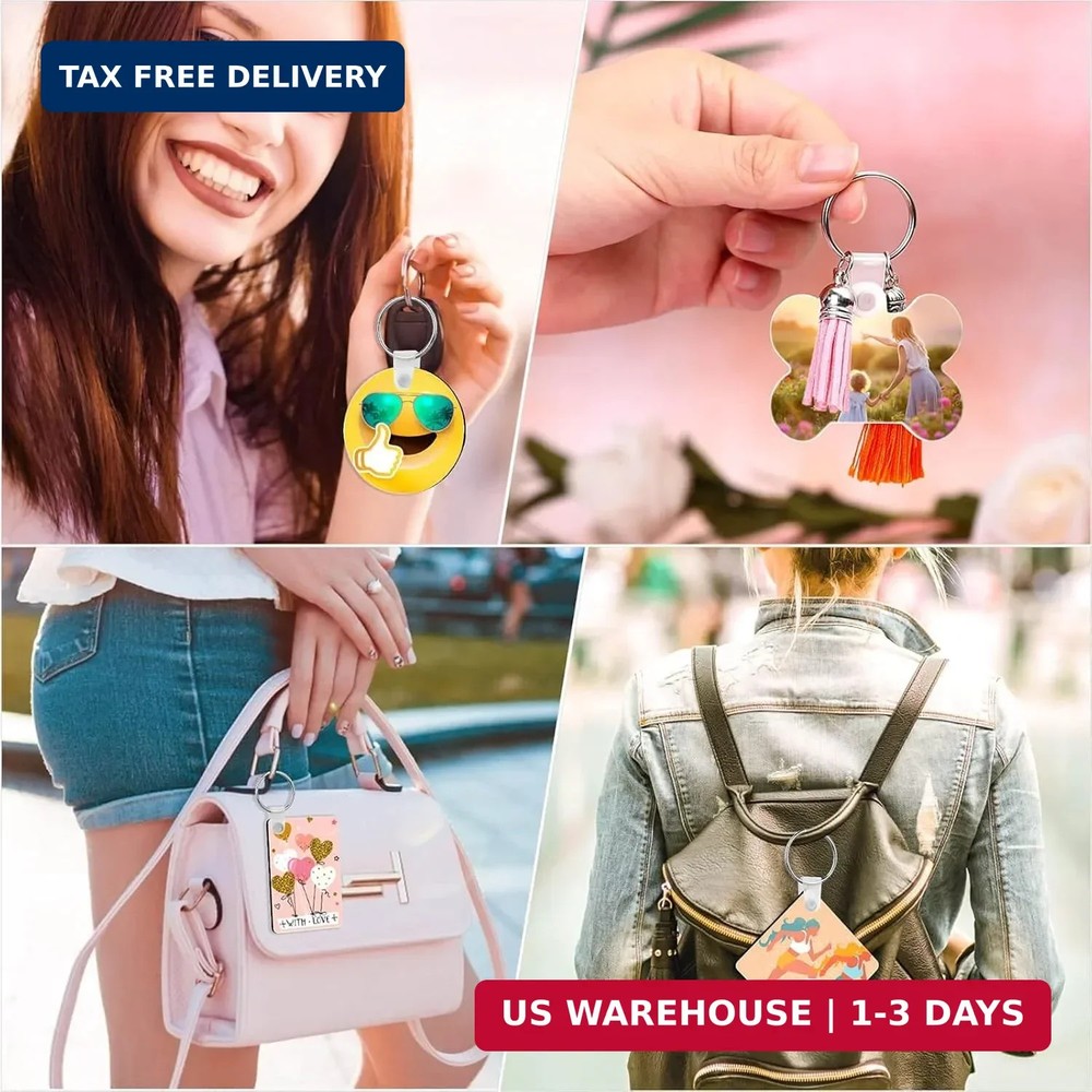 120Pcs Sublimation Keychain Blanks Bulk, DIY MDF 4 Shape Sublimation Blank Keych