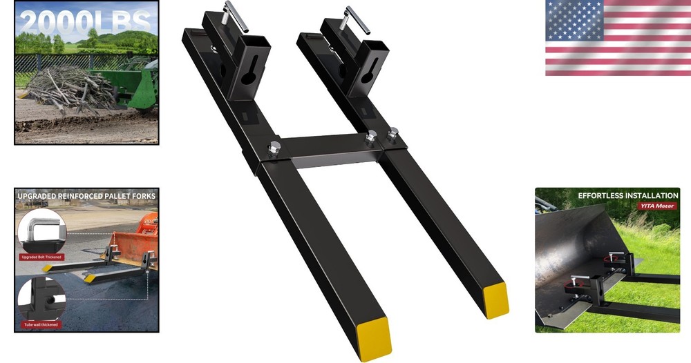 Quick Attach Skid Steer Fork, 43" 2000lbs w/ Stabilizer Bar