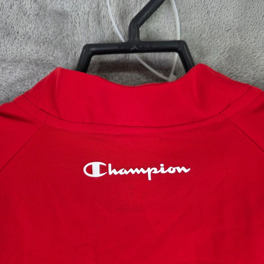 Mens Champion Red 1/4 Zip Pullover Jacket V Neck Long Sleeve Polyester Size M