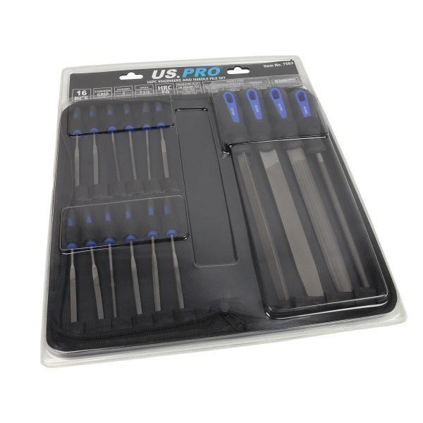 US PRO 16pc Engineers Files and Needle File Set Flat Half, Round Tri Square