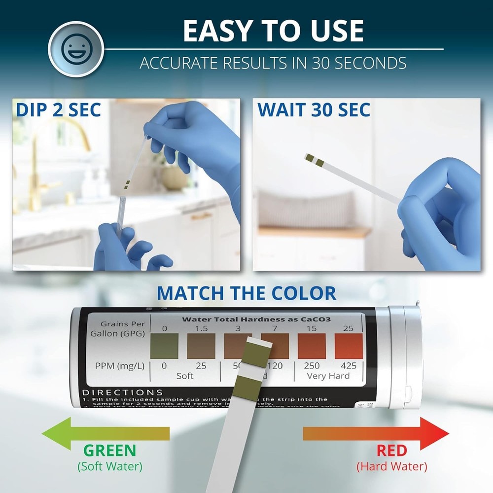 200-Pack Water Hardness Strips - DoubleCheck with Sample Cup for Precision