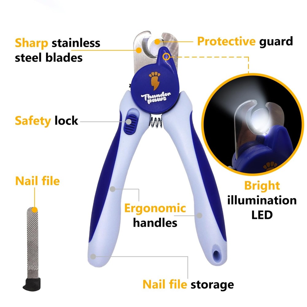 LED Dog Nail Clippers with Light, Quick Sensor, Safety Lock & Nail File