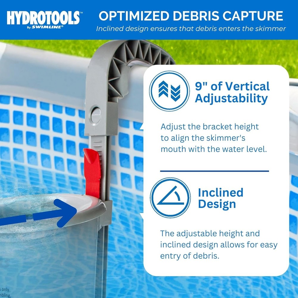 HYDROTOOLS Wall-Mounted Pool Surface Skimmer Kit - Effortless Automatic Cleaning