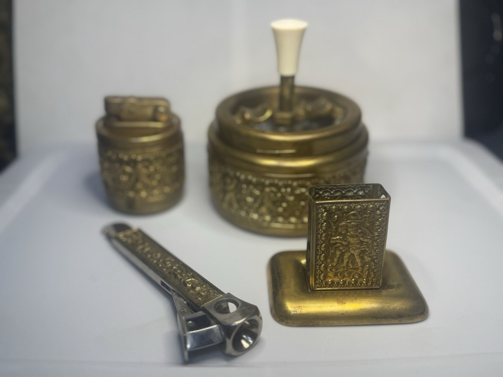 Beautiful Working Ehrhardt 1955 Cigar Lighter, Matchbox, Ashtray, Cutter Set