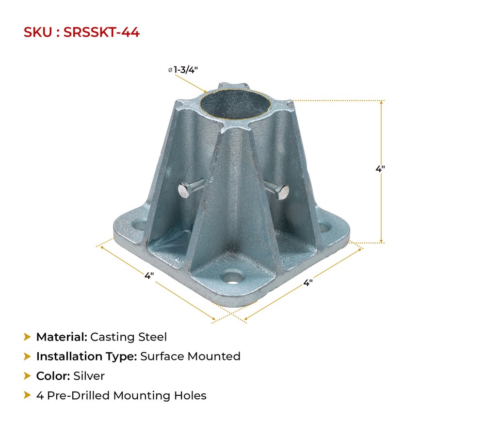 4"X4" Steel Safety Railing Single Mounting Socket for Construction Sites