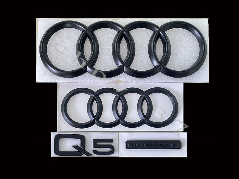 Audi Q5 Emblem Rings Front Rear Quattro Matte Black 4pc Combo Set OE 2021+