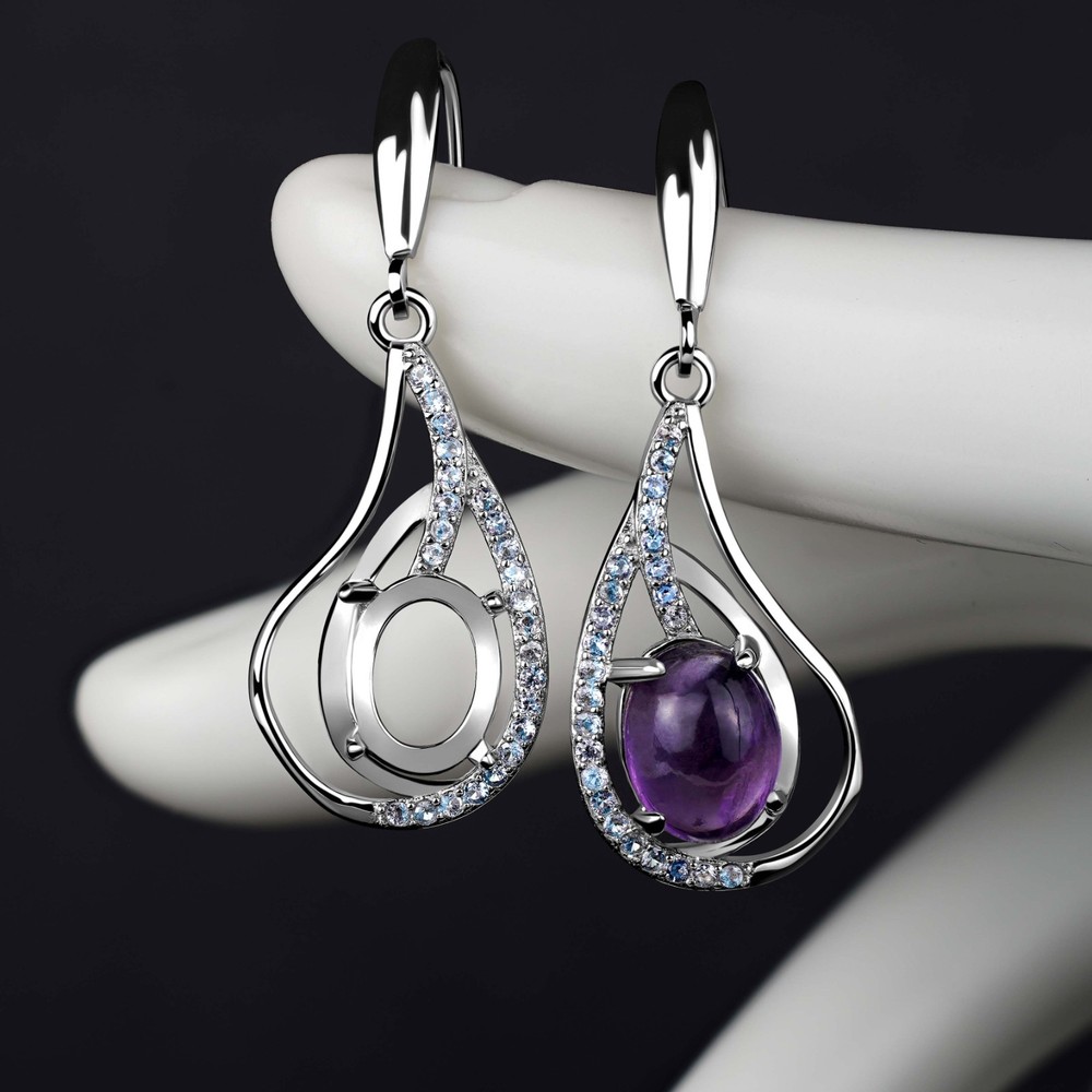 Silver Dangle Earrings Blank – 1 Pair – 9x7mm Oval Prong Setting