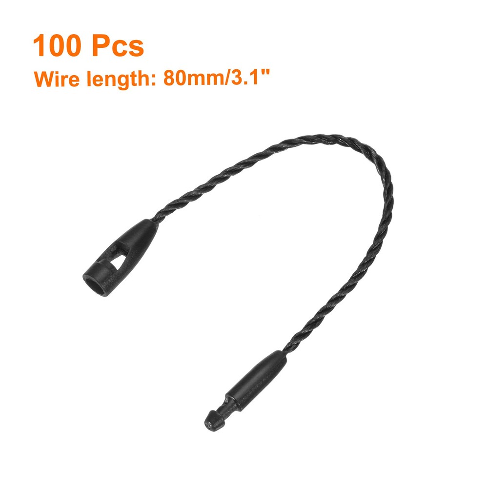 100 x Cotton Hang Tag String Snap Lock Pins Loop Fastener Plastic Black 3.2"