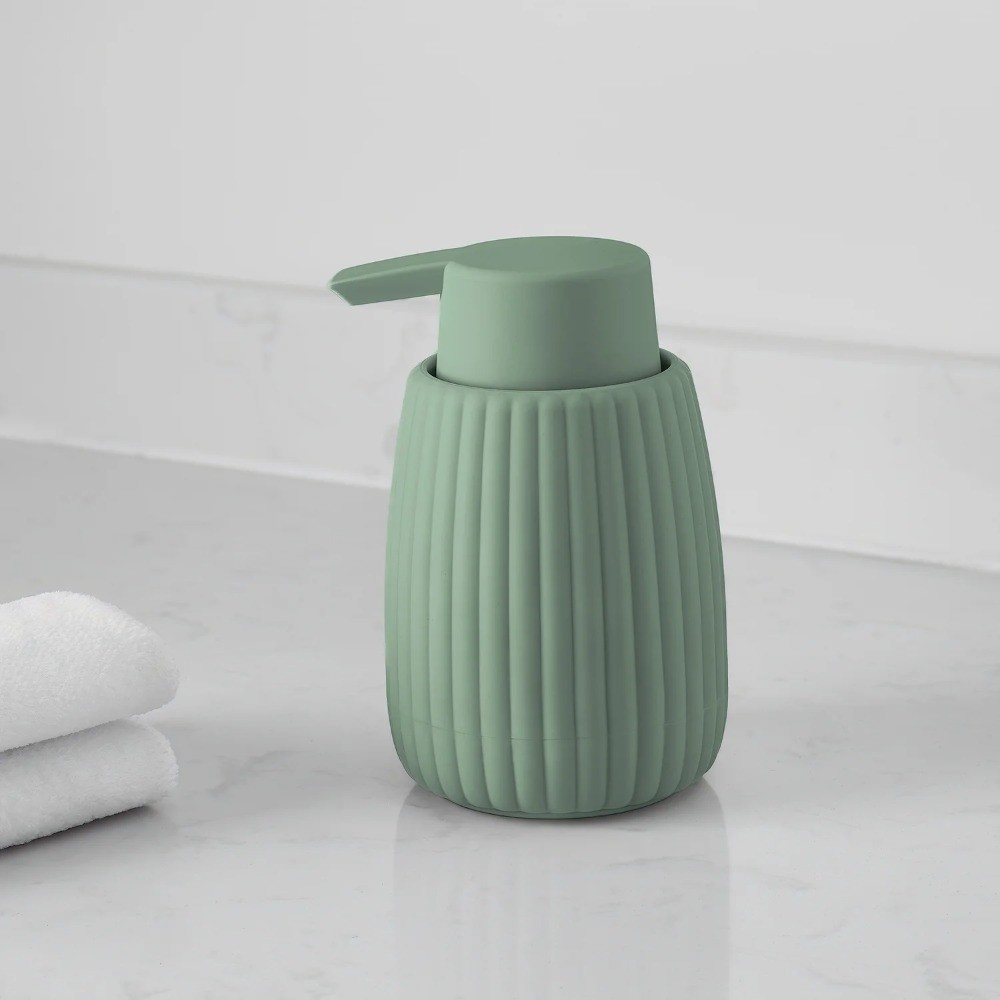 Rubberized Plastic Ribbed Soap Dispenser Pump Green