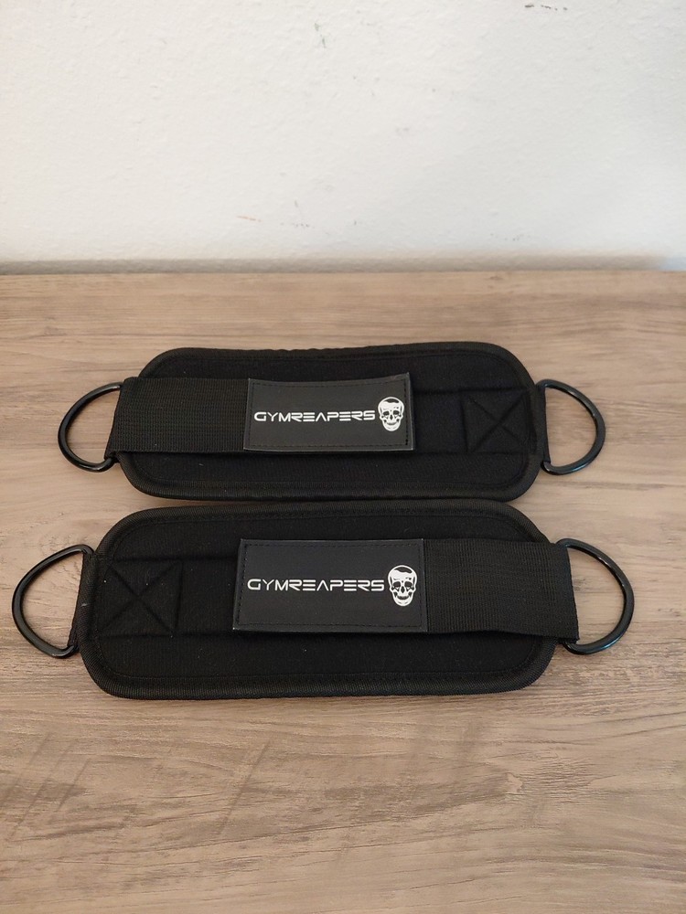 Gym Reapers Black Ankle Strap Pair Adjustable One Size Cable Machine