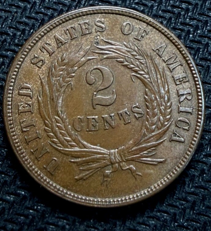 uncirculated 1865 US Two Cent piece repunched date error superb strike
