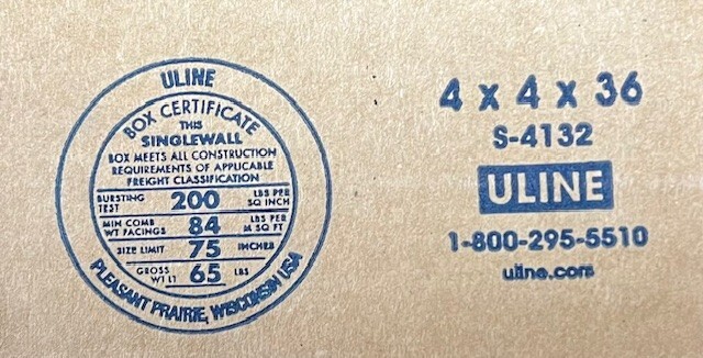 4" x 4" x 36" CARDBOARD BOX - 200 lb - SINGLE BOX - BAT BOX