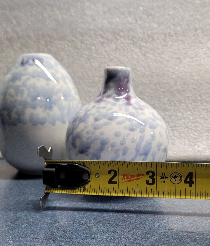 Glazed Ceramic Vases, 3 piece, white - blue small Table Vases NEW (9F)