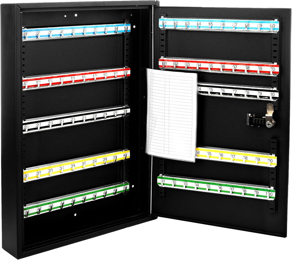 Durable Wall-Mounted Key Storage Cabinet with Combination Lock & Organizer