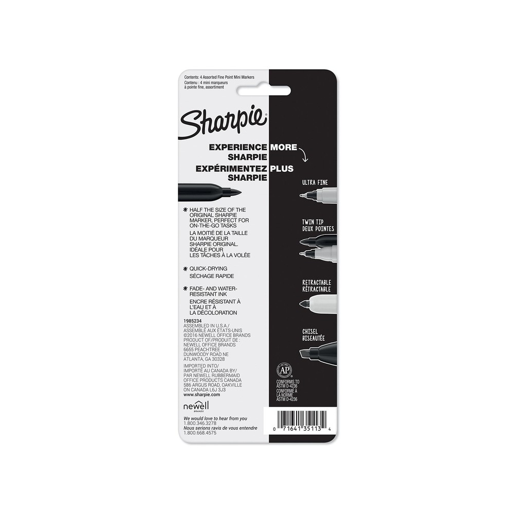 Sharpie Mini Permanent Markers, Fine Point, Assorted Colors, 4 Count