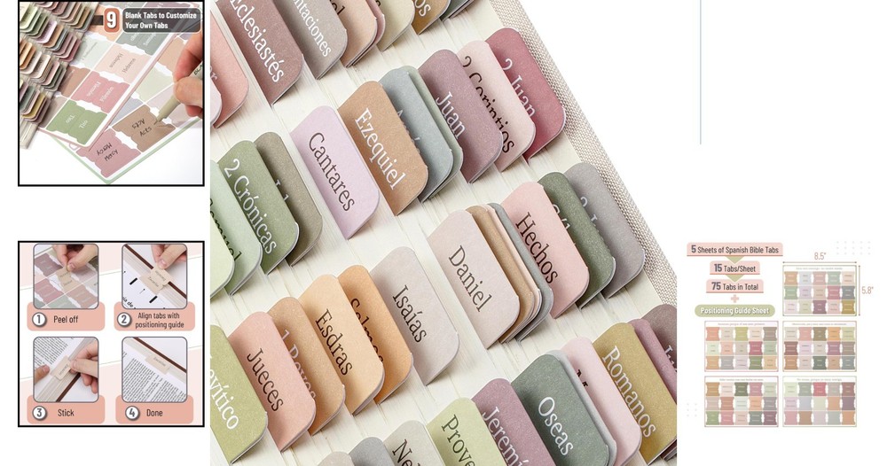 Boho Spanish Bible Tabs - 75 Laminated Tabs for Organized Study & Journaling
