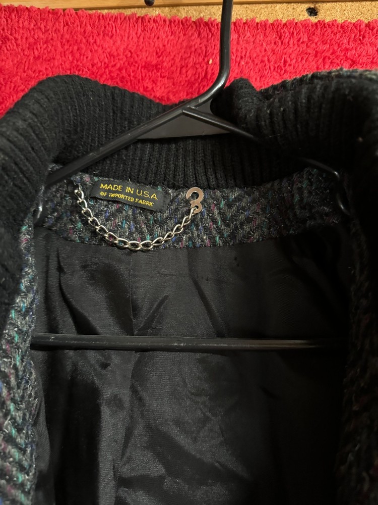 Black & Grey Wool Coat with Textured & Multicolor Threads