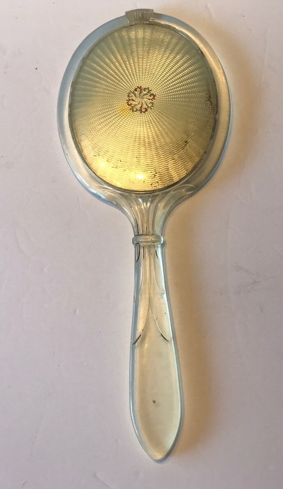 Vintage Lucite Hand Held Vanity Mirror Clear Plastic