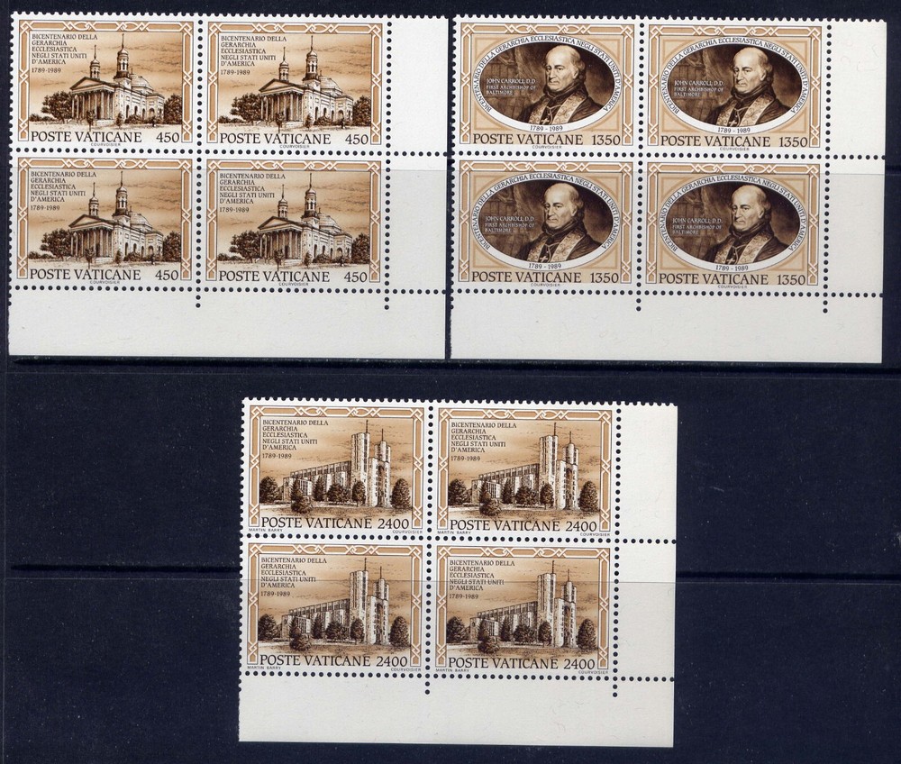 VATICAN Sc#842-4 Blk 4 1989 US Ecclesiastical Hierarchy MNH