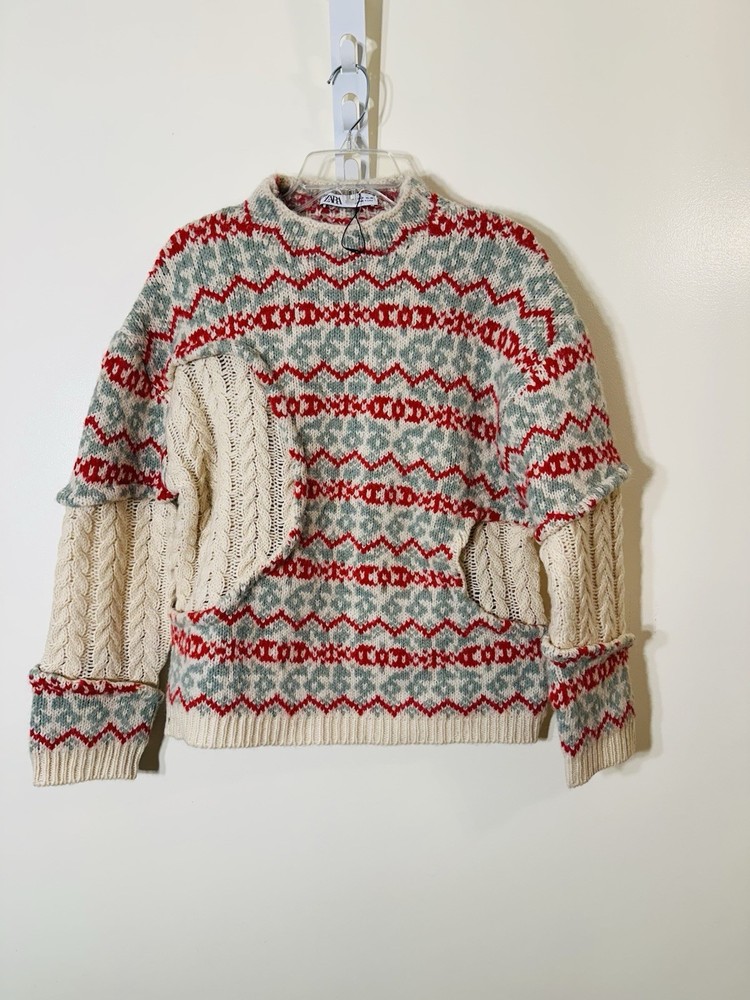 Zara mock neckline wool blend pullover sweater multicolor NWOT size S