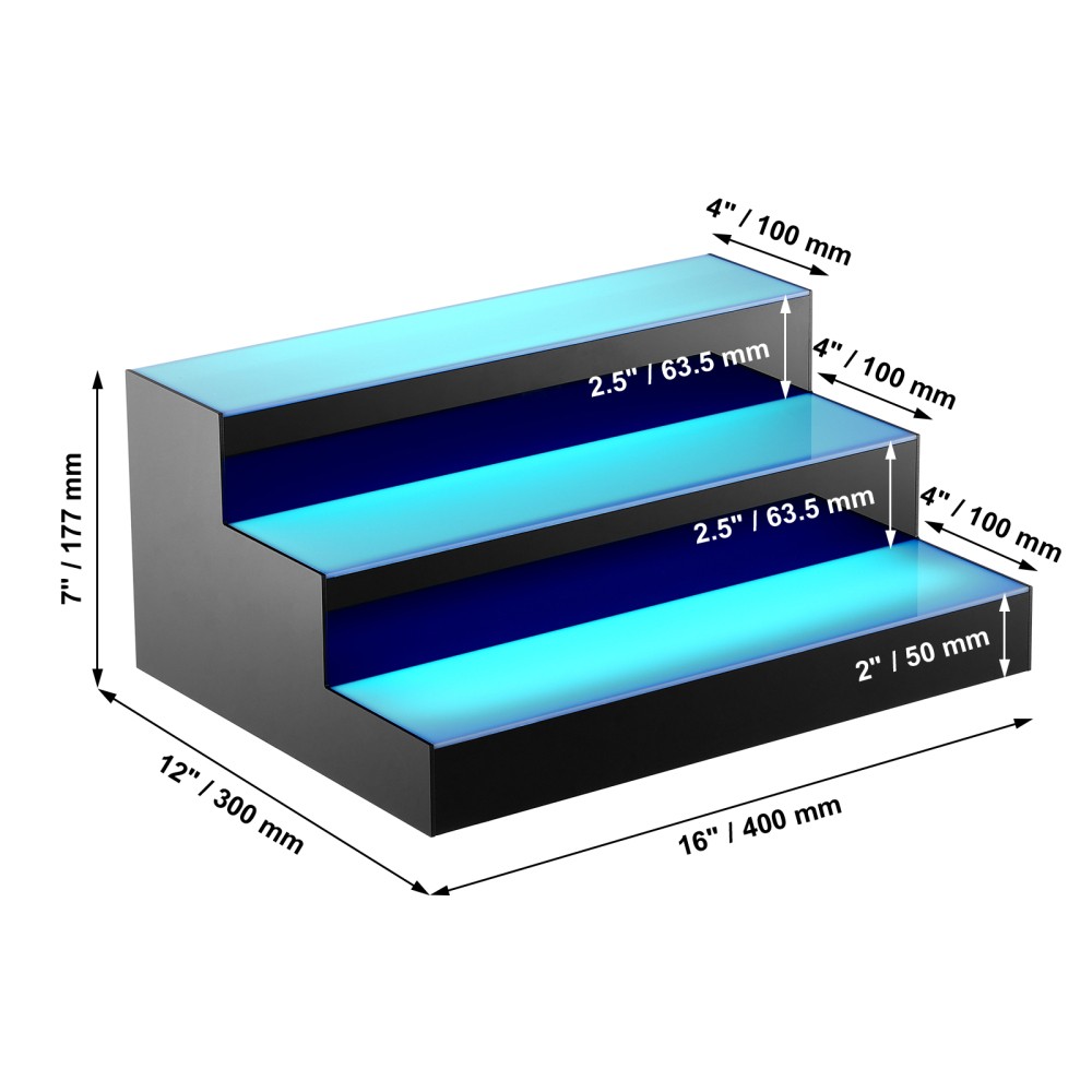 LED Lighted Bar Shelf Display, App & RF Remote Control, 16 inches