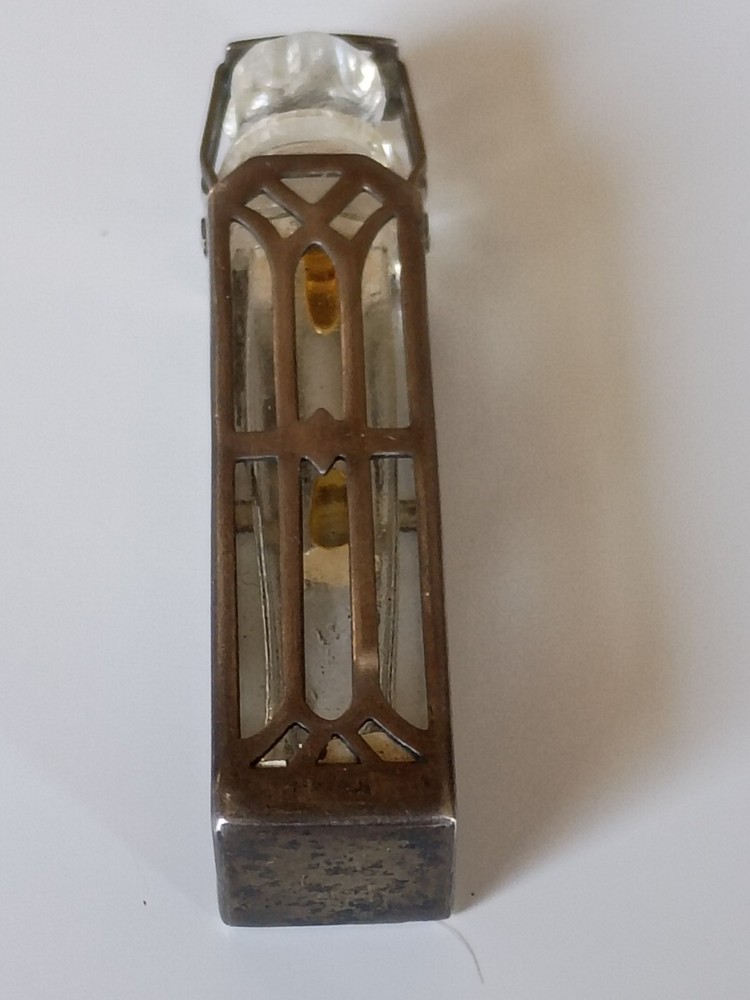 Antique Art Deco Perfume Bottle With Sterling Silver Cage Miniature