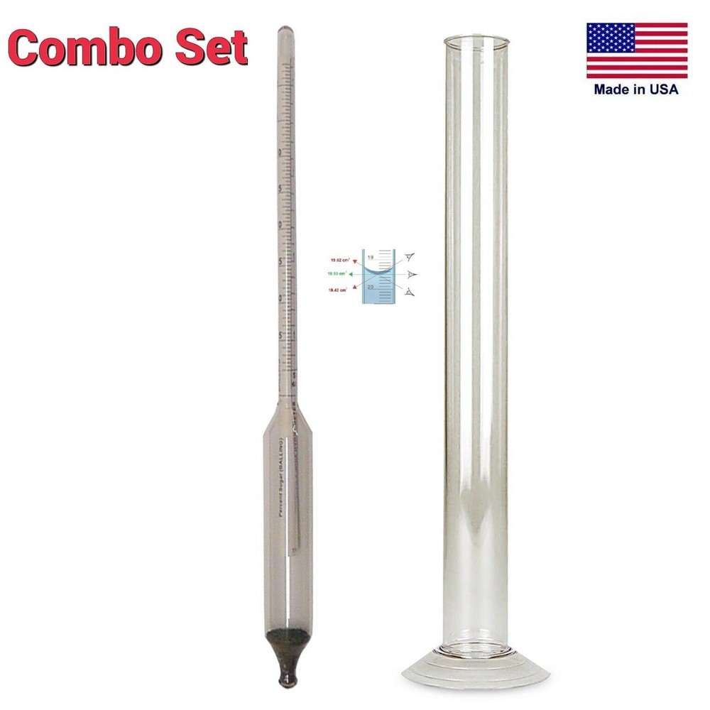 Alcohol Tralle Scale Hydrometer Proof 200% Moonshine & Test Jar Tapper Combo SET