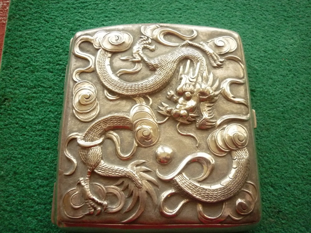 Fine Antique Chinese Dragon Solid Silver Cigarette Case