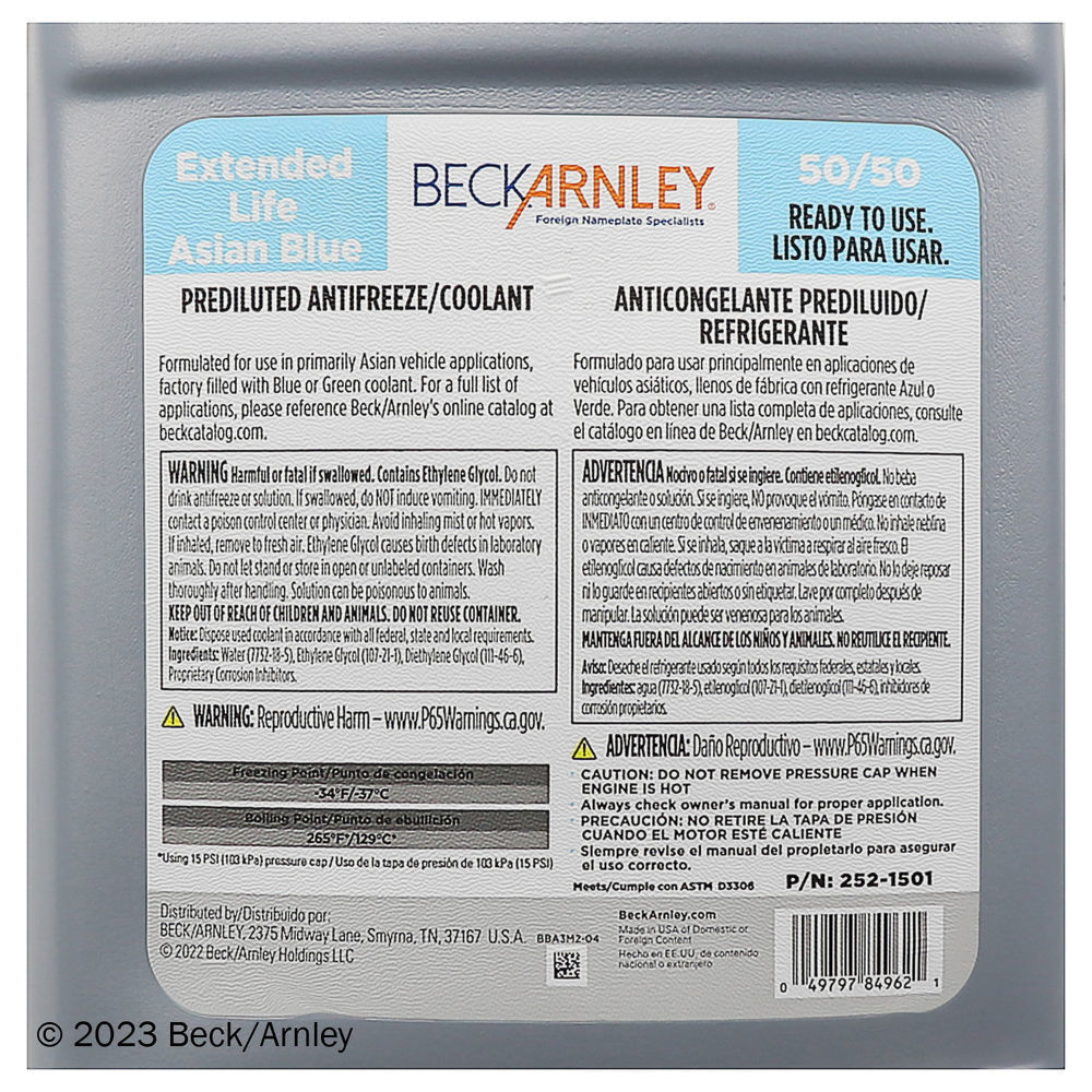 Engine Coolant / Antifreeze Beck/Arnley 252-1501