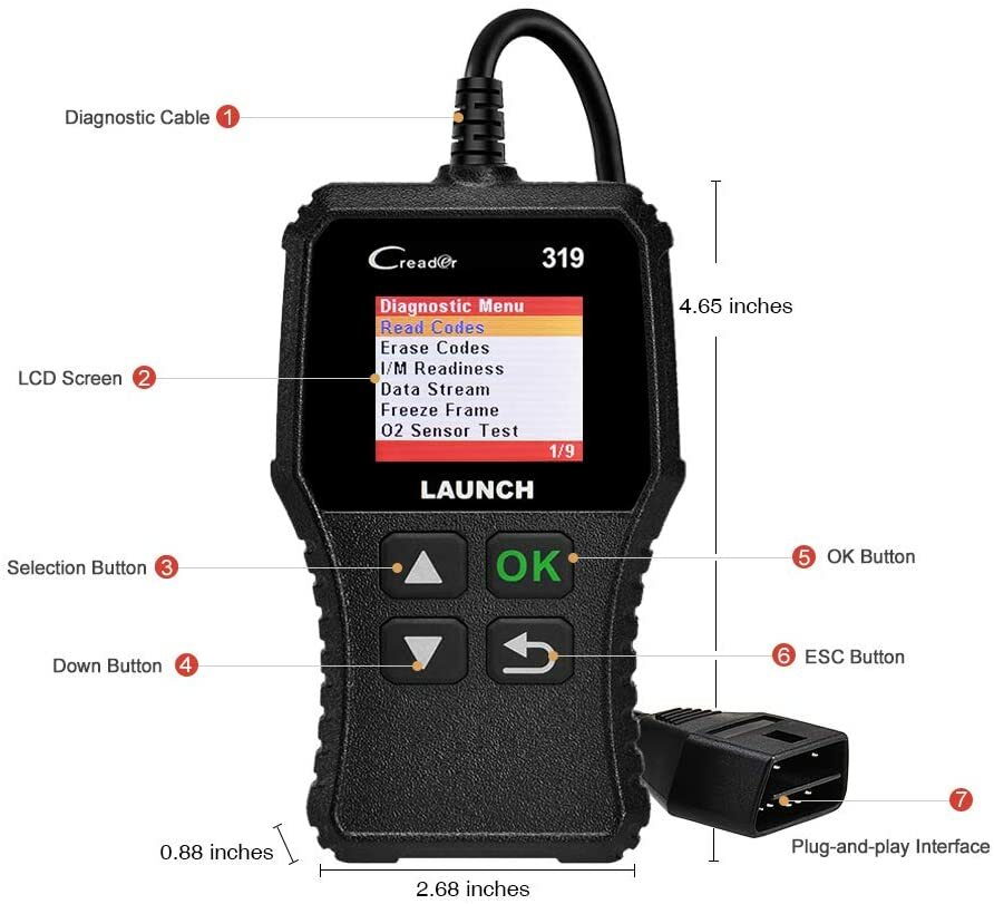 LAUNCH CR319 OBD2 Scanner Diagnostic Tool OBD LIVE DATA Freeze Frame Code Reader