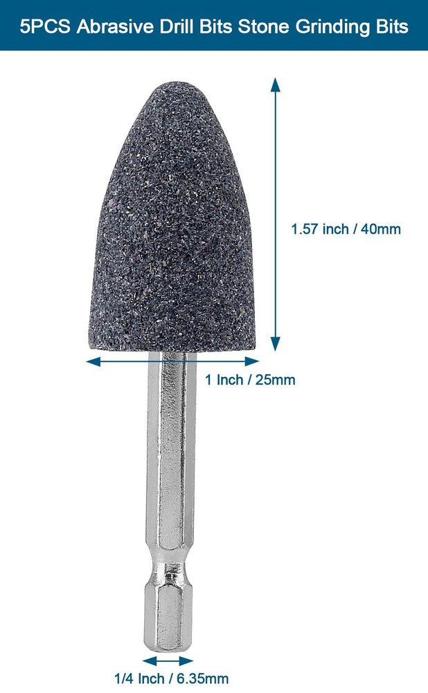 Aracombie 5PCS Abrasive Drill Bits Stone Grinding Bits, 1/4" Hex Cone Shaped