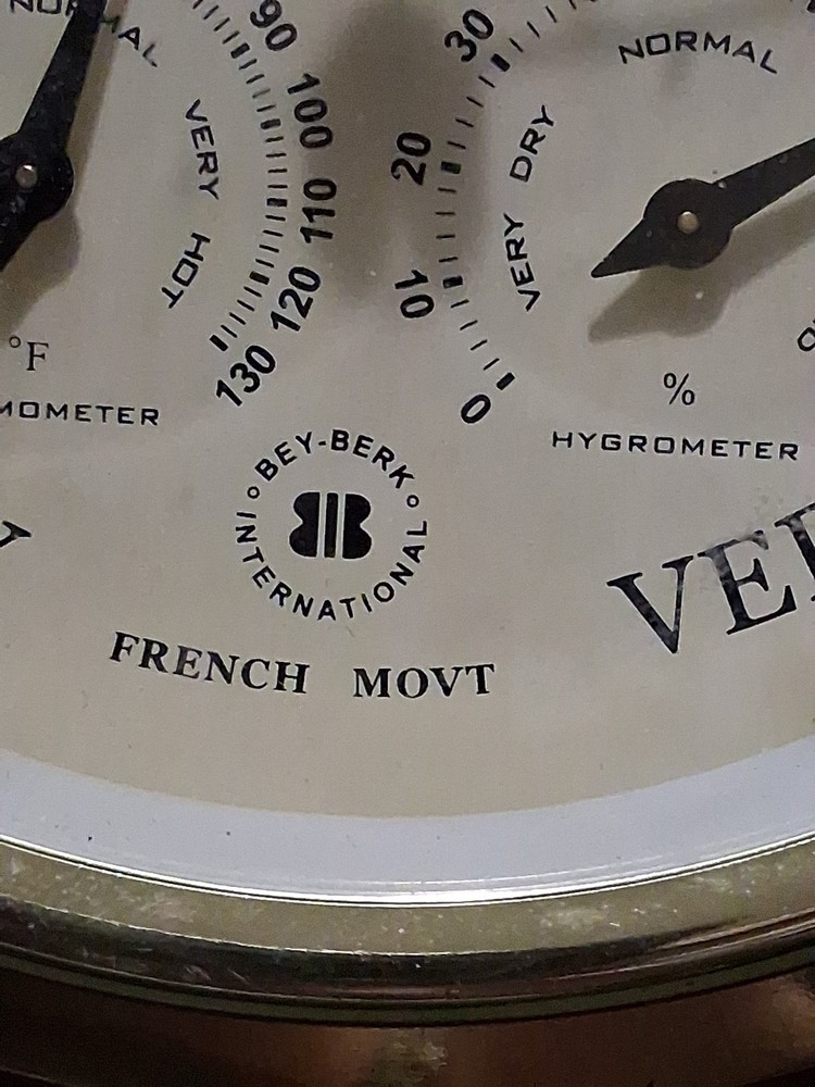 Bey Berk Barometer Thermometer Cherry And Brass, Centigrade / Celsius Excellent