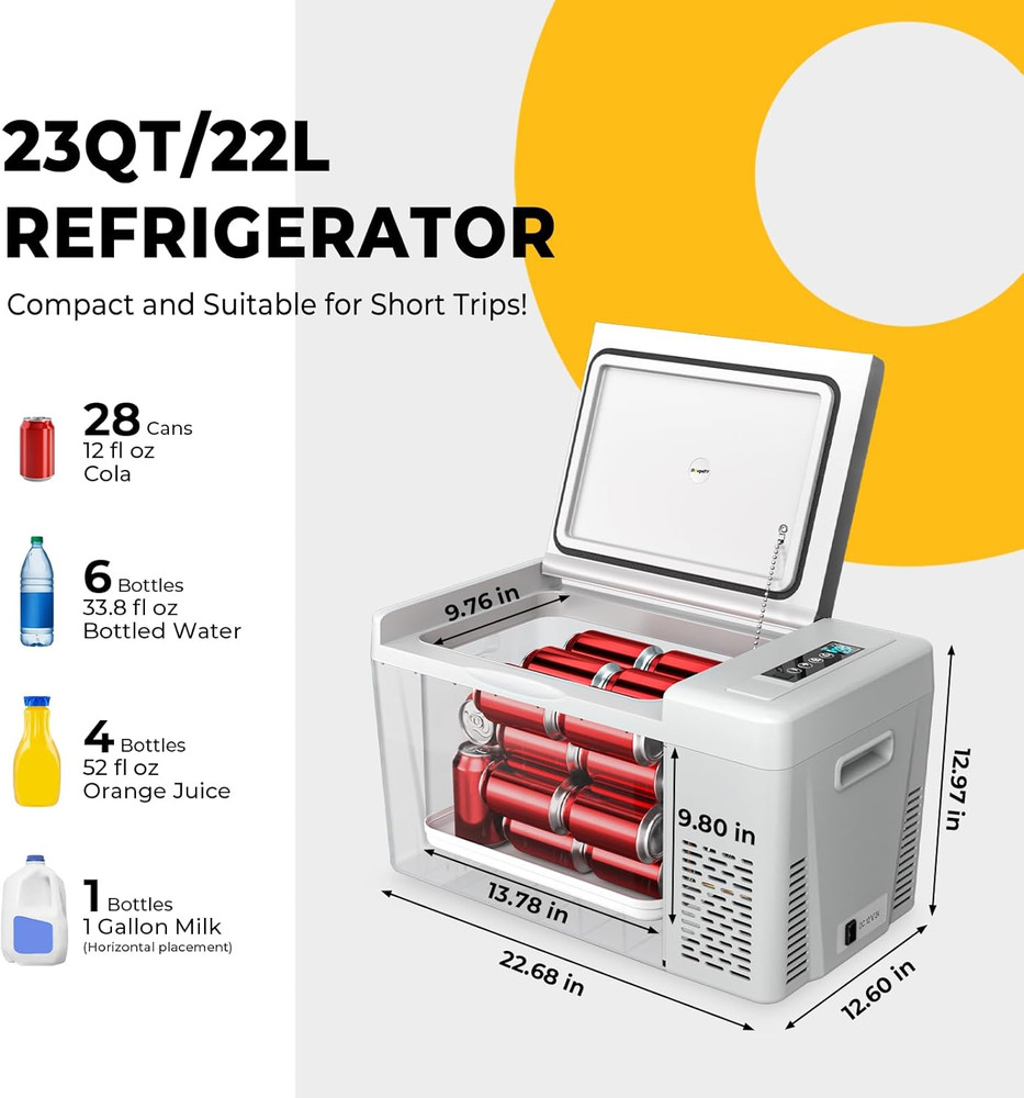 12 Volt Refrigerator 12V Car Fridge 23 Quart Portable Freezer Compressor Cooler